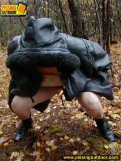 Outdoor pissing in a cold autumn day