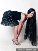 Cute teen brunette licks her dildo