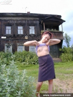 Russian teen brunette undresses outdoor
