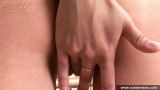 Russian teen blonde fingering shaved pussy in the kitchen