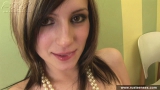Russian teen blonde plays with pearls and masturbates