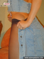 Black pantyhose on teen blonde