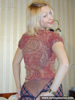 Pantyhose teen blonde enjoys nylon feeling on her skin