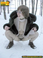 Winter outdoor pissing of blonde babe