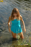 Pissing in the lake in a summer day