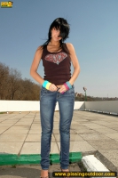 Outdoor pissing in the park open area