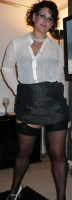 Slutty old MILF in leather and nylon