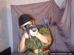 Russian teen in military uniform strips down - N