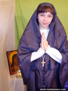 Russian teen nun masturbates with red dildo - N