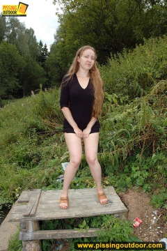 Pissing teen on the old table - N