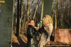 Girls pissing together outdoor - N