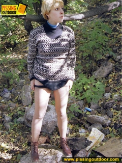 Pissing teen walks and pisses outdoor - N