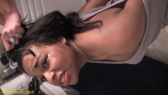 Black babe licking a wet on piss diaper - N