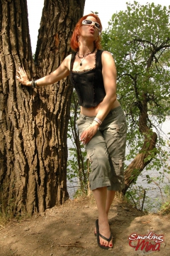 Mina in the woods enjoying a sexy smoking session - N