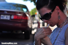Sensual smoking vixen Mina enjoys blowing smoke rings - N