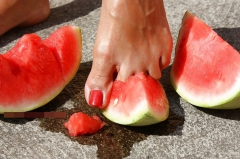 Mature feet and watermelon - N