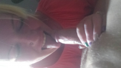 Blonde slut deapthroats cock - N