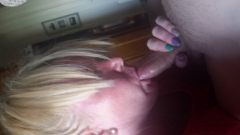 Blonde slut deapthroats cock - N