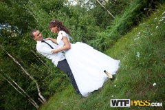 Gang bang in fresh air with slutty bride - N