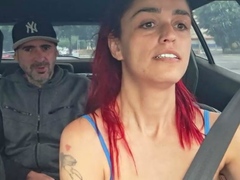Brazilian car sex, super-naughty enger tugs driver -