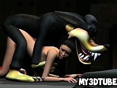 Hot 3D cartoon brunette babe gets fucked by a wolf