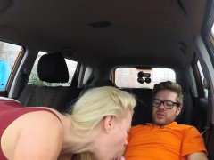 Monster tits driving student fucking