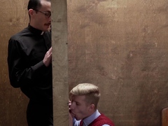 Priest lets twink touch his hard cock during confession