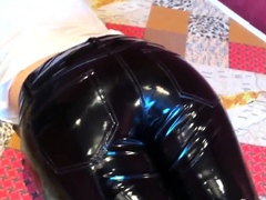 Squeezingmy ass in shiny vinyl pants