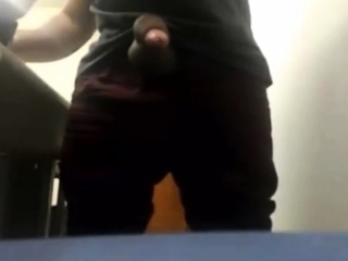 MILKING HIS BIG UNCUT BRAZILIAN DONKEY DICK AT WORK