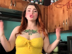 Busty Redhead MILF in a Corset Plays Solo