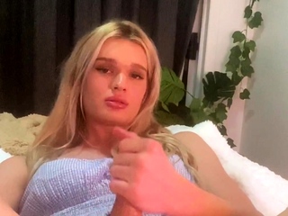 Tattood shemale tranny plays with ass during masturbation