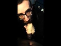 Bearded Guy Sucks Interracial Cock in a Public Restroom