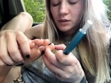 Cute teen girl enjoys foot fetish