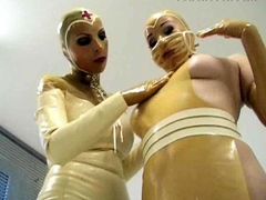 two women fetish latex asslicking and anal mff