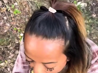 Amateur with Glasses Outdoor Blowjob Facial