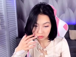 Horny amateur masked Asian teen toying on webcam show