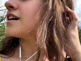 Sexy brunette teen outdoor masturbation