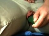Huge Pussy Lips Masturbating with Zucchini at Home