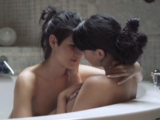 Naughty brunette lesbian teens teasing sweet pussies on cam