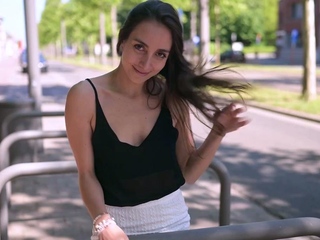 Sexy brunette teen outdoor masturbation