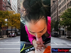 Public POV blowjob by busty Asian MILF