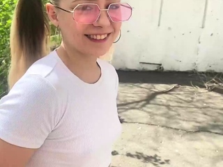 Schoolgirl romping on porch, jism squirted all over.